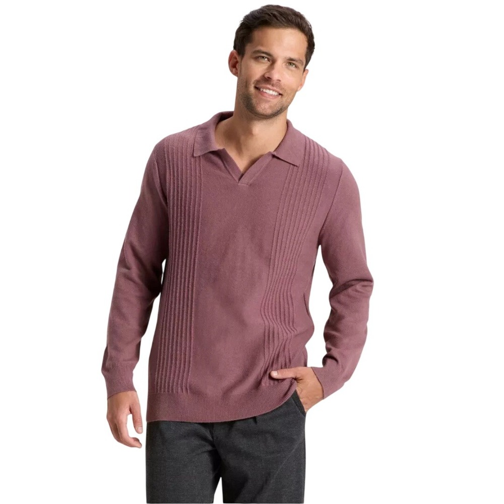 Goodfellow & Co Men's Berry Pink Textured Soft Knit Polo Sweater Size Large